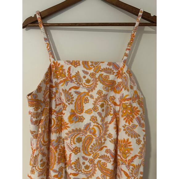 Current Air Orange White Paisley Floral Linen Cotton Dress Shift EUC M Square - Picture 2 of 9